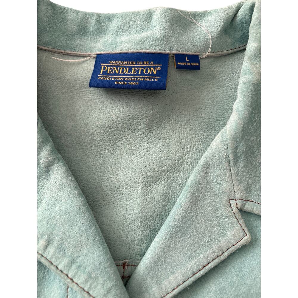 Pendleton Teal Suede Leather Button Front Jacket … - image 2